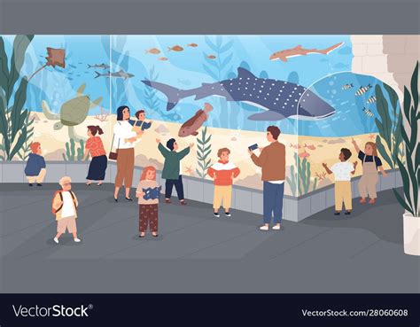 Children In Oceanarium Flat Royalty Free Vector Image Sponsored
