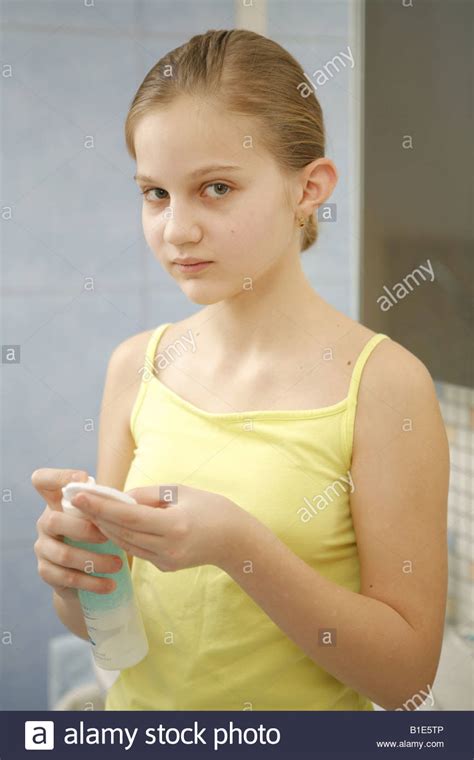 Preteen Girl Is Cleaning Face Skincare Stock Photo Alamy
