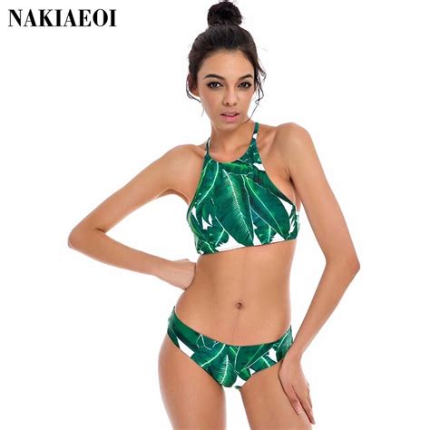 Brazilian Green Bikini 2019 Girl Swimwear Female High Neck Bikini Set