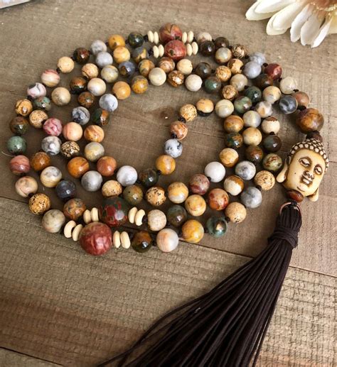 108 Mala Bead Necklace W Semi Precious Gemstone Buddha Etsy