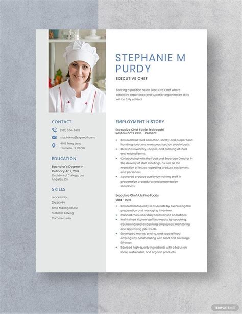 Executive Chef Resume In Ms Word Pages Download