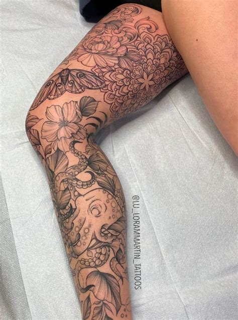 Full Leg Blackwork Tattoo In Leg Tattoos Women Inner Thigh