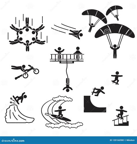 Extreme Sports Icon Set People Performing Extreme Sports Icons Vector