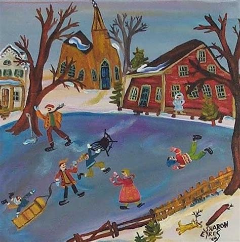 Folk Art Painting Ice Skating By Artist Sharon Eyres Folk Art