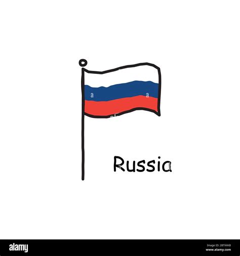 Hand Drawn Sketchy Russia Flag On The Flag Pole Three Color Flag Stock Vector Illustration