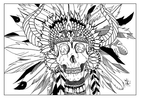 Wolves are beautiful and powerful creatures, the perfect subject for adults to color. Skull indian - Native American Adult Coloring Pages