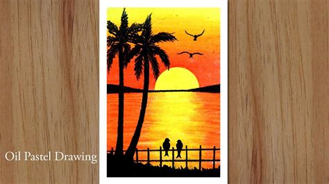 How To Draw Sunset Scenery With Oil Pastels Easy Sunset Scenery