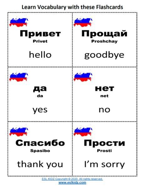 Russian Vocabulary Lists