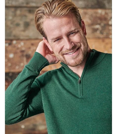 Woodland Green Cashmere And Merino Zip Neck Sweater Woolovers Us