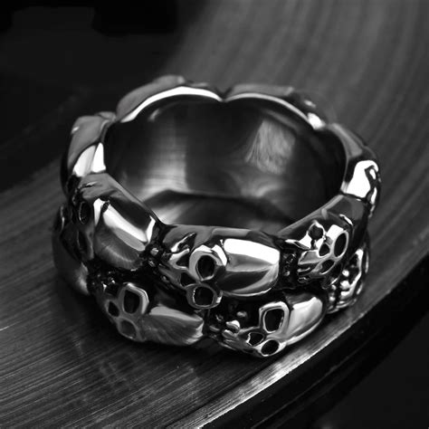 Skulls Men Ring Viking Goth Punk Rock Hip Hop Titanium Stainless Steel