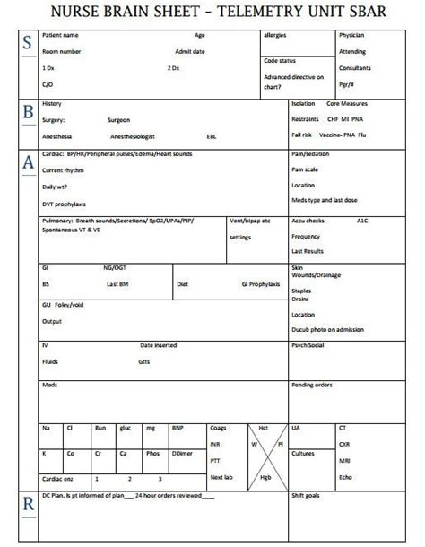 Nursing handoff report sheet 06 icu. Nurse Brain Sheets - Tele | How Do It Info