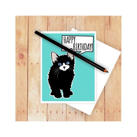 Black Cat Birthday Card Cat Card Cat Notecard Cat Note Etsy