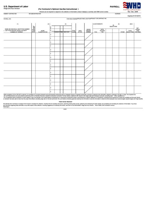 Fillable Form Wh 347 Payroll For Contractors Optional Use