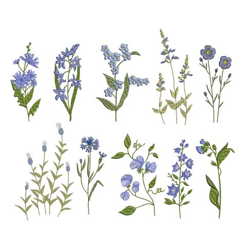Blue Wild Flower Machine Embroidery Design Set 2 Border Floral