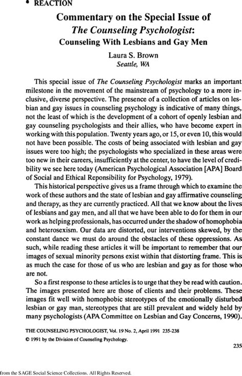Commentary On The Special Issue Of The Counseling Psychologist Counseling With Lesbians And Gay