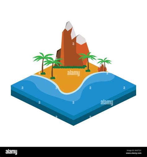 2 5d sandy beach vector design with hill and tree concept sandy beach vector with 2 5d shaped