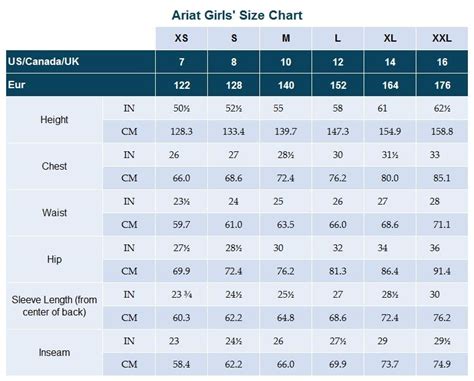 Ariat Jean Size Chart