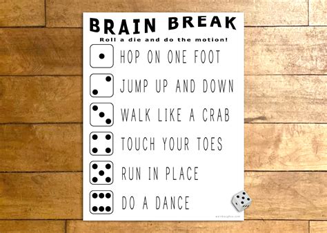 Brain Break Dice Game Printable Exercise Activity Kids Etsy España