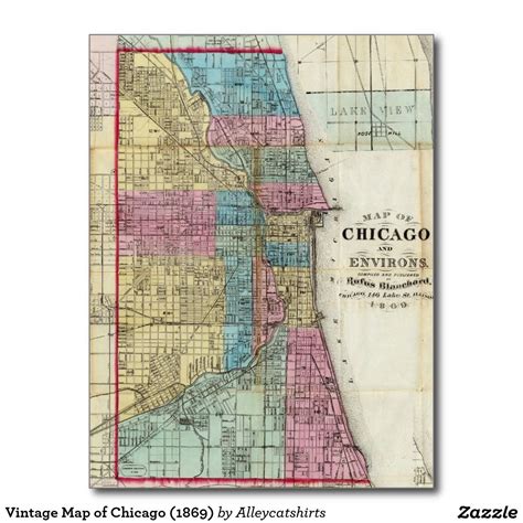 Vintage Map Of Chicago 1869 Postcard Vintage Map