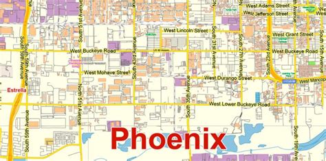 Phoenix Arizona Us Map Vector Exact City Plan Low Detailed Street Map