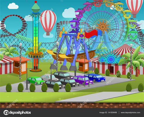 Ponemos a tú disposición un montón de juegos de los personajes más conocidos de las series de dibujos animados para niños y para niñas. Cartoon amusement park — Stock Vector © MrDeymos #141839498