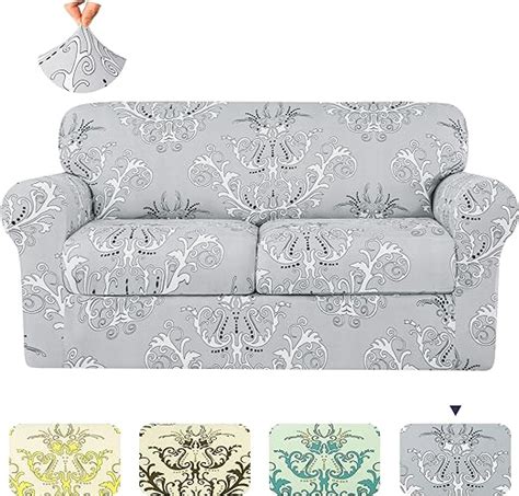 tikami stretch sofa slipcover 3 piece printed loveseat couch slipcovers with 2 separate cushion