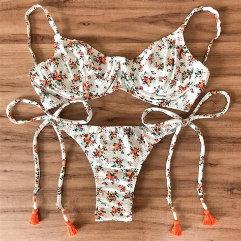 Underwire Bikini Set 2018 Women Swimwear Bandage Swimsuit Floral Print