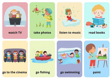 Free Time Activities Flashcards With Words View Online Or Free Pdf Download