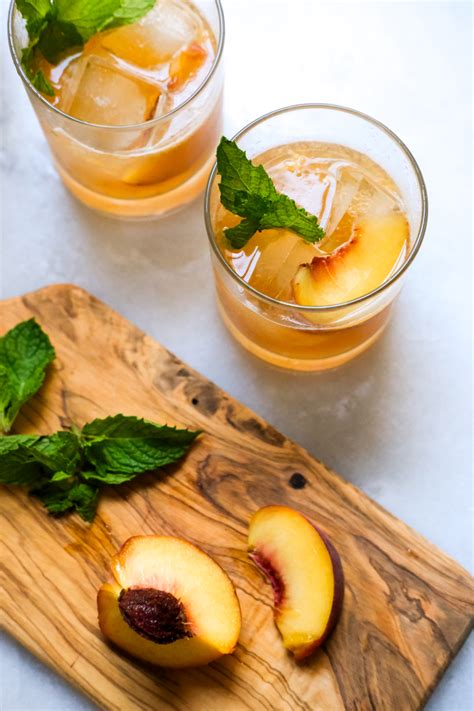 Peach Bourbon Smash Cocktail Recipe Kiersten Hickman