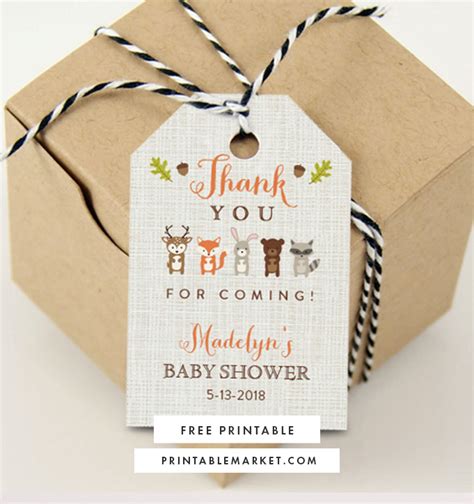 All our printable baby shower thank you cards are for printing on a4 sheet size, the type of paper always depends on personal taste, some sheet examples are matte, glossy, satin, ecological etc. Free Editable Thank You Favor Tag Woodland Fox Friends ...