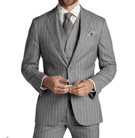 Men Suits 3 Piece Grey Suits Men Slim Fit Suits Striped Etsy