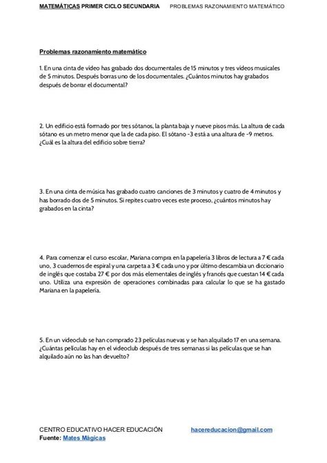 Problemas Matematicos Resueltos Primero De Secundaria Actualizado