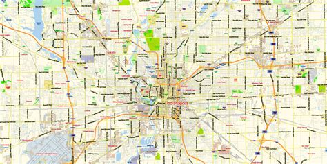 Indianapolis Pdf Map Vector Metro Area Editable Street Map In Layers