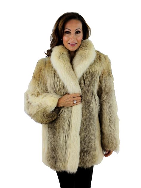 Womens Fur Coyote Jacket With Shadow Fox Tuxedo Front Womens Small