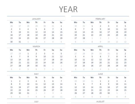 Any Year Calendar Mon Sun Excel Calendar Template Calendar Excel