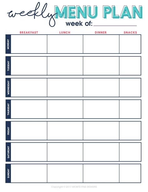 Free Printable Meal Planning There Are Hundreds Of Different Options