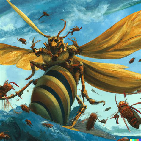 Fantasy Painting Of The Giant Wasp Queen In Battle Dndai