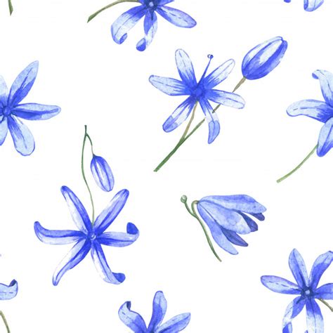 Premium Vector Seamless Pattern Blue Watercolor Flowers Spring