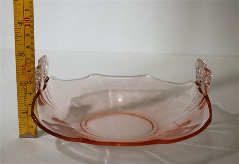 1928 41 Fostoria Fairfax Pink Depression Glass Bon Bon Trinket Dish Curled Sides With Bow Handles
