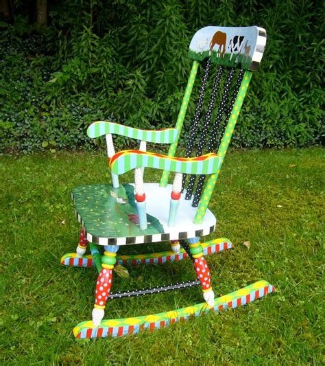 Hand Painted Childs Rocking Chair In Bright Colors With A Etsy