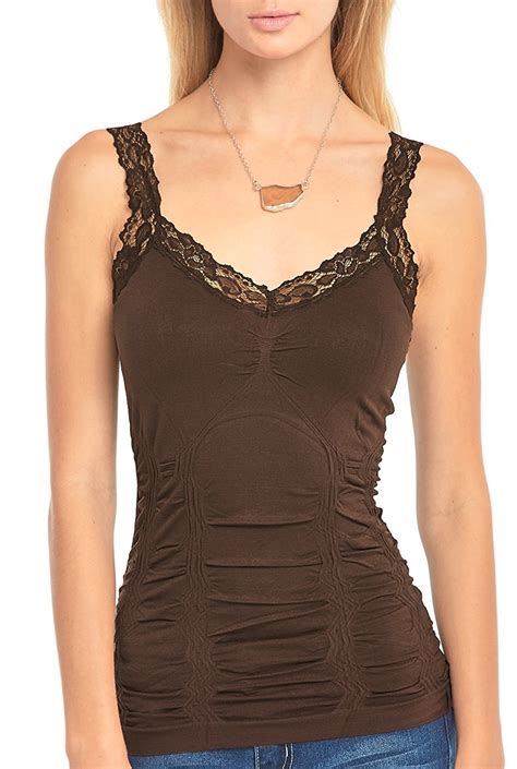 Womens Seamless Wrinkled Lace Trim Camisole Tank Top