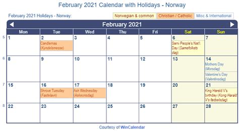 Print Friendly February 2021 Norway Calendar For Printing
