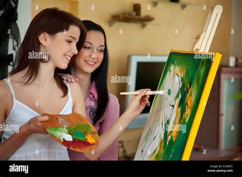 Young Woman Doing Oil Painting Stock Photo Alamy