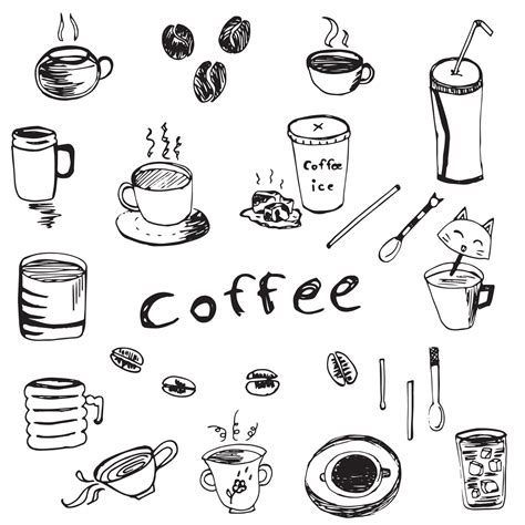 Cute Coffee Accessories Coffee Bean Cup And Maker Collection Vector Design 12827858 Vector Art