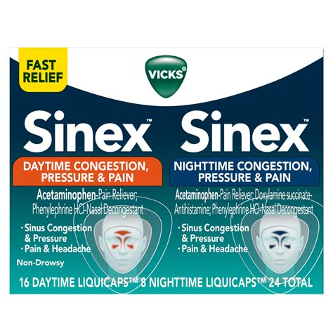 Vicks Sinex Daytime Nighttime Congestion Pressure Pain Liquicaps 24 Ct