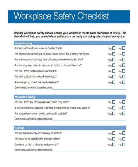 Workplace Safety Inspection Checklist Template Word