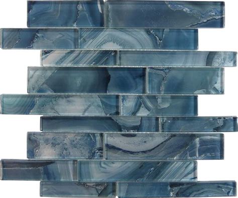 Periwinkle Dust Blue Random Brick Glossy Glass Tile