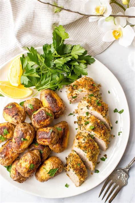 Place the pork in a shallow roasting pan coated with cooking spray; Herb roasted pork tenderloin with potatoes - Family Food ...