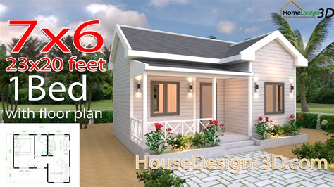 House Plans 7x6 Meter 23x20 Feet Gable Roof House Design 3d