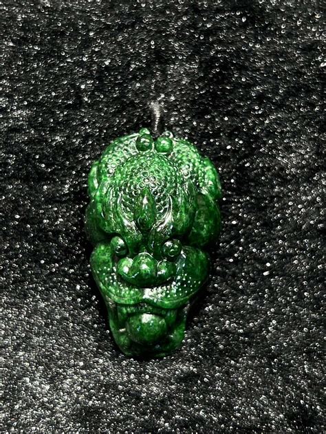 Dark Green Dragon Head Carving Jadeite Pendant Nanyang Jade